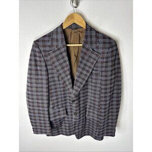 Vintage 70s Plaid Blazer Men’s 40 Brown Gray Check WKRP Herb Tarlek Sport Coat